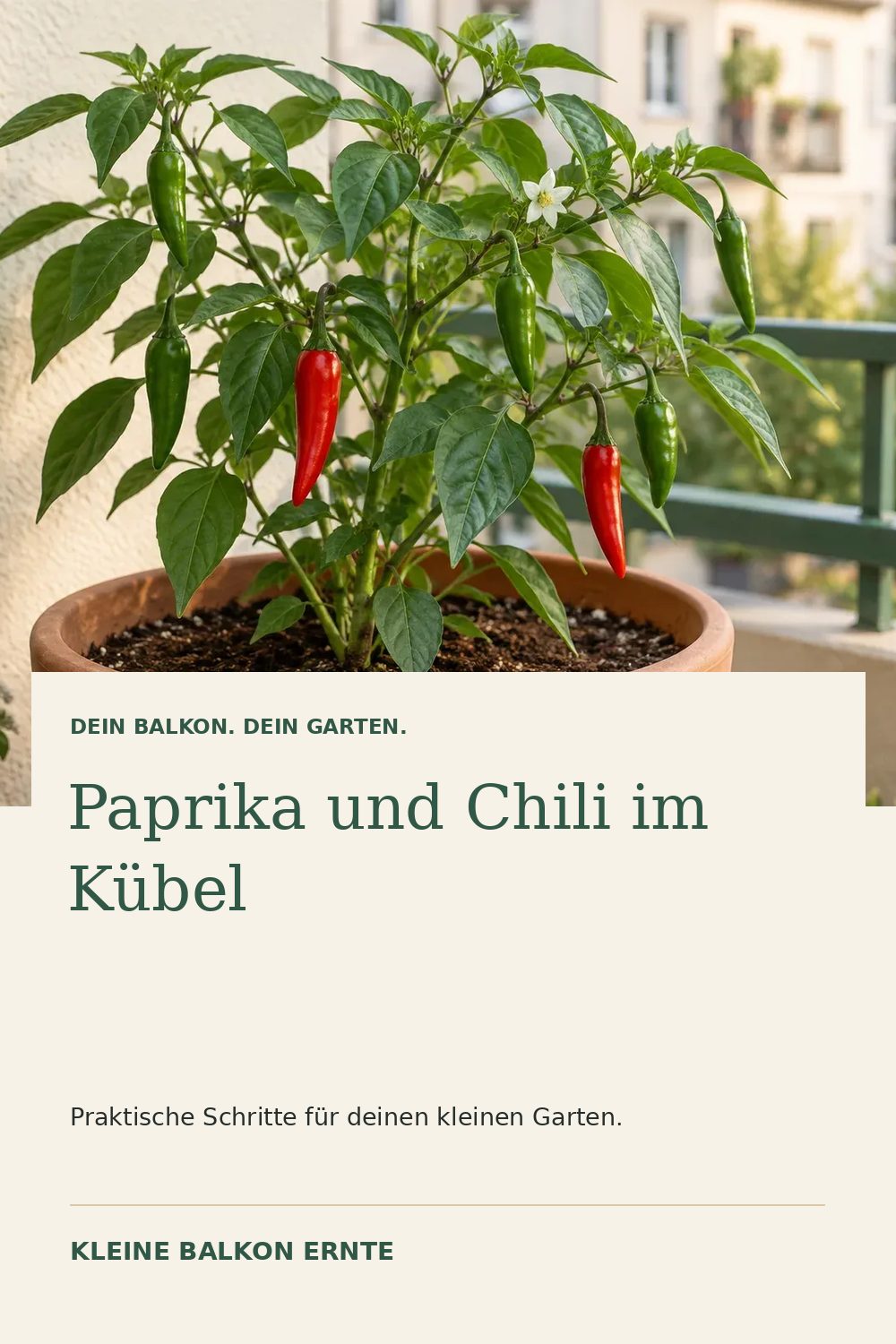 Pinterest-Grafik: Paprika und Chili auf dem Balkon – Variante 1