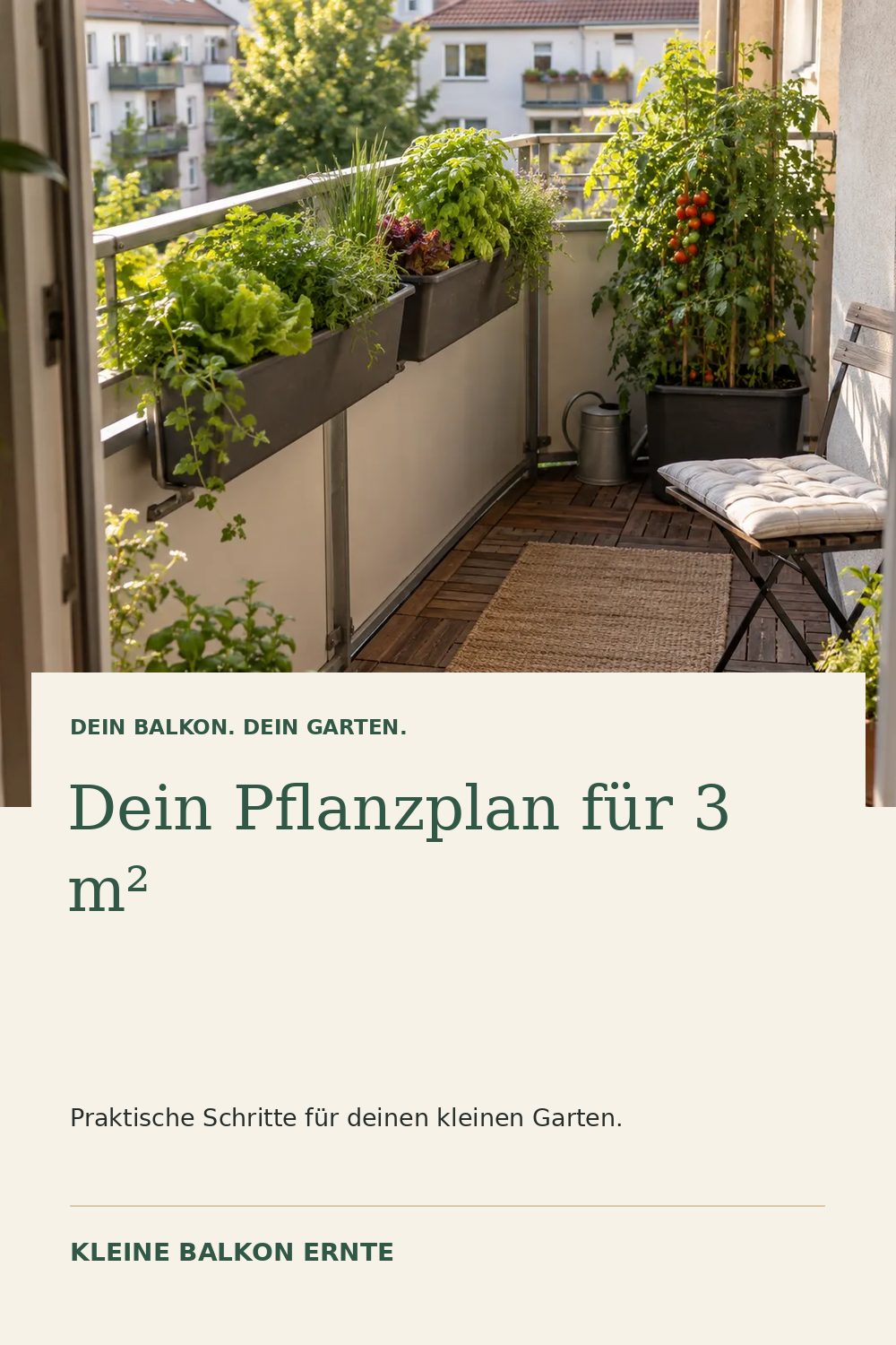 Pinterest-Grafik: Pflanzplan für 3 m² Balkon – Variante 1