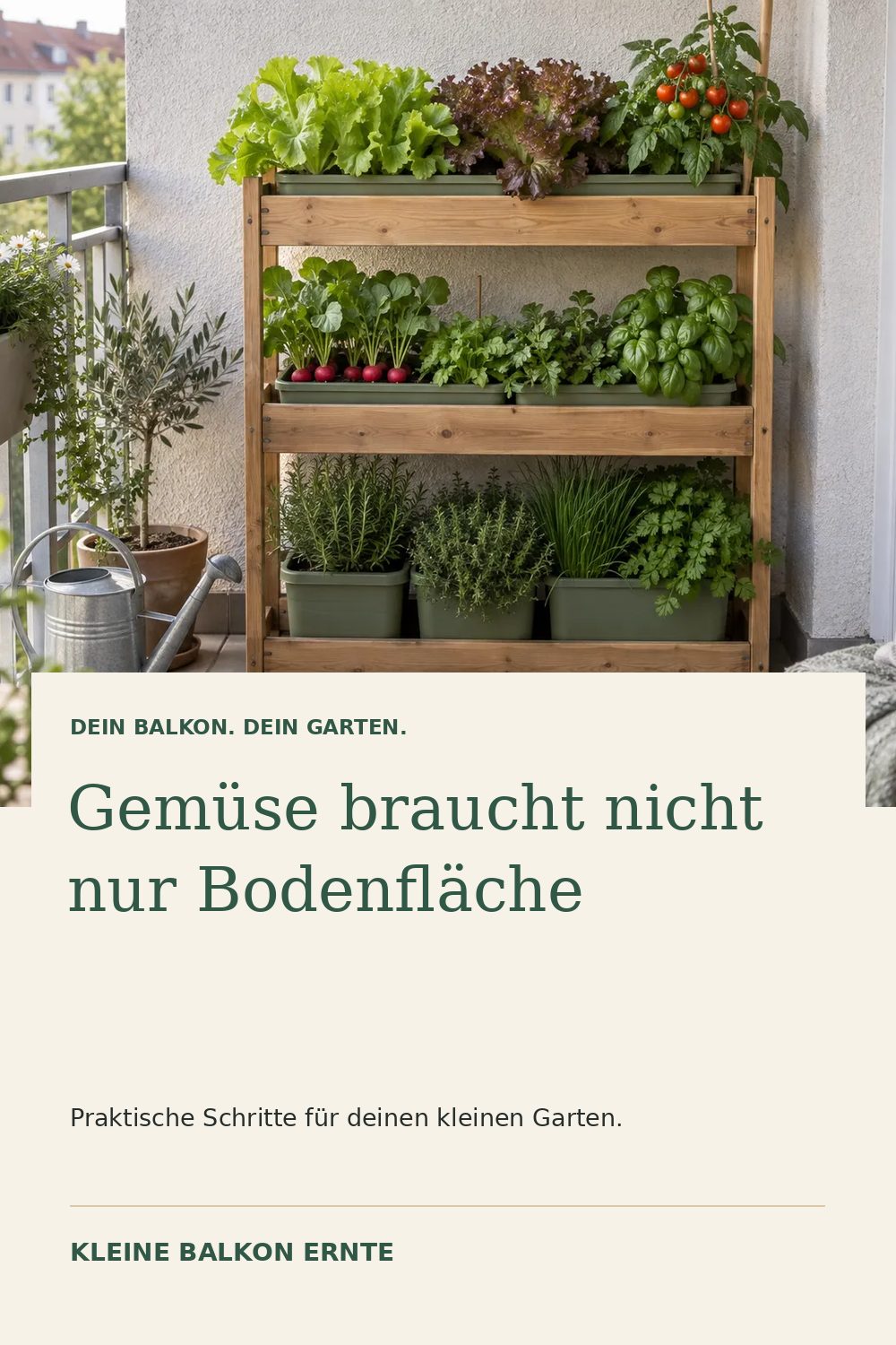 Pinterest-Grafik: Vertikaler Gemüsegarten auf dem Balkon – Variante 1