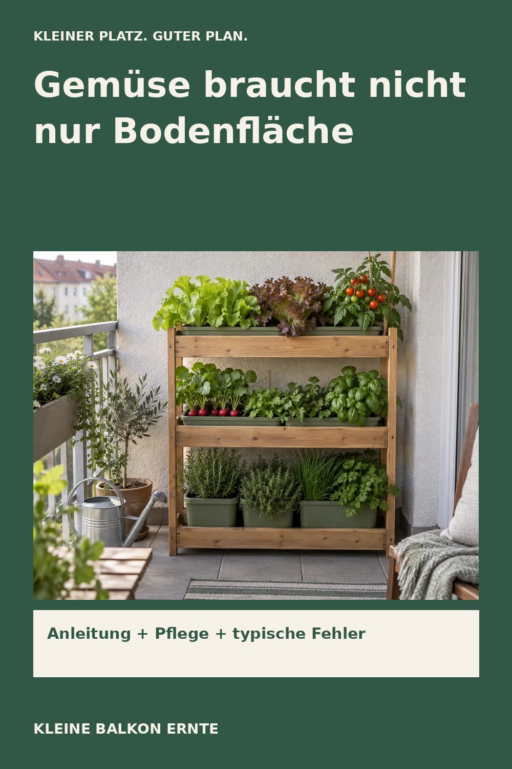 Pinterest-Grafik: Vertikaler Gemüsegarten auf dem Balkon – Variante 2